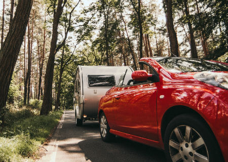 Caravan being pulled by a car