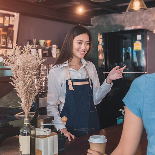 Waitress server a customer